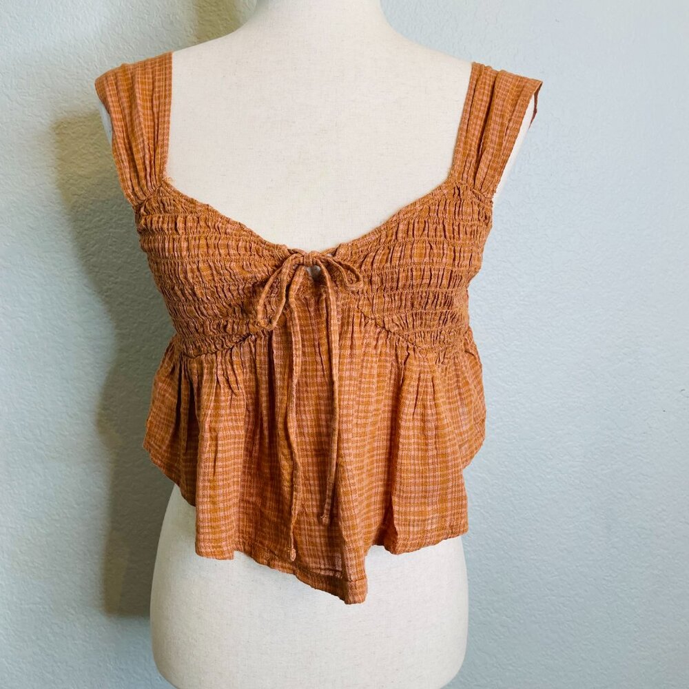 Arizona Jean Co. Rust Orange Plaid Tie Front Flowy Crop Tank Top | NWT | Medium - Picture 6 of 7